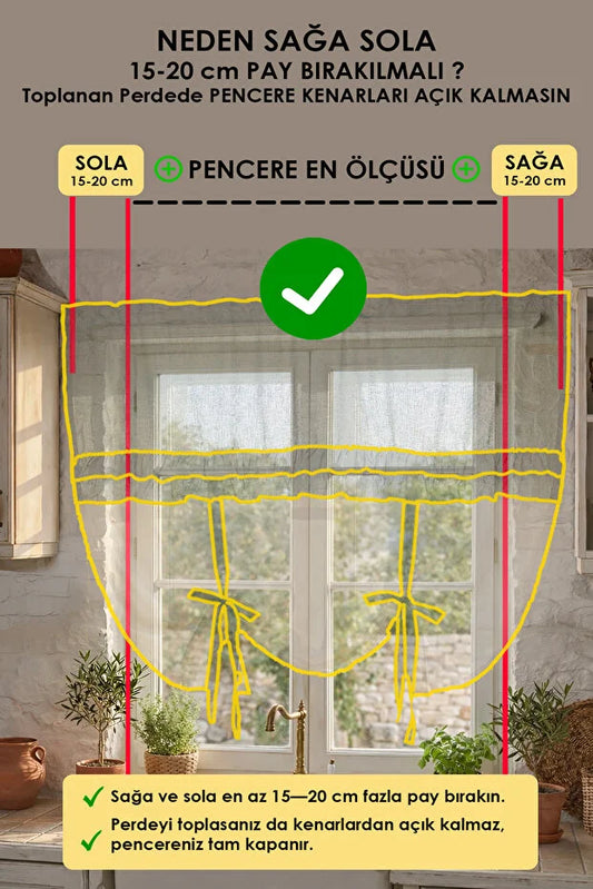 Naturel Potlu Ekose Tül Perde Retro