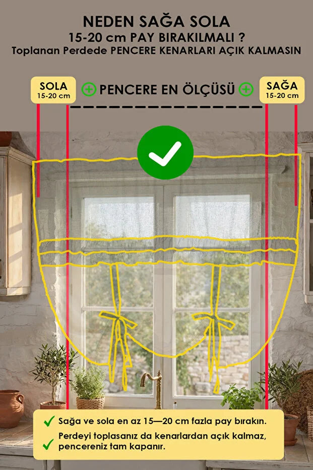 Naturel Potlu Ekose Tül Perde Retro