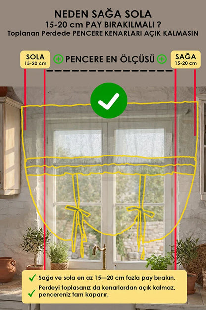 Naturel Potlu Ekose Tül Perde Retro